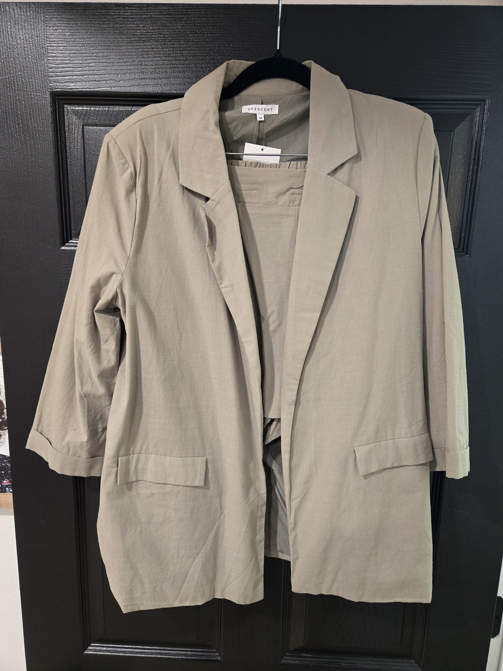 Crescent Olive Green Open-Front Blazer Jacket Set